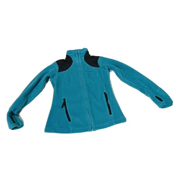 Columbia Womens Fleece Jacket Women’s Small Turquoise Zip Up Thumb Holes - Picture 8 of 9